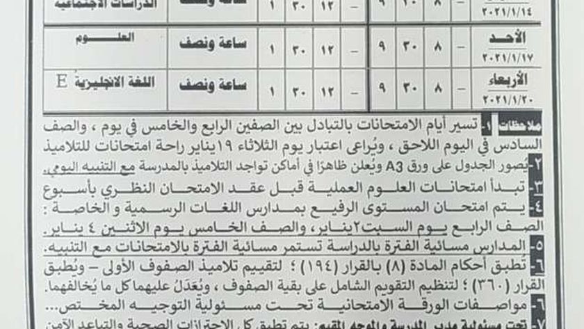 Ø¬Ø¯ÙˆÙ„ Ø§Ù…ØªØ­Ø§Ù†Ø§Øª Ø§Ù„ÙØµÙ„ Ø§Ù„Ø¯Ø§Ø³ÙŠ Ø§Ù„Ø£ÙˆÙ„ Ø¥Ø¨ØªØ¯Ø§Ø¦ÙŠ ÙˆØ¥Ø¹Ø¯Ø§Ø¯ÙŠ 2021 Ù…Ø­Ø§ÙØ¸Ø© Ø³ÙˆÙ‡Ø§Ø¬ Ø§Ù„Ù…Ø­Ø§ÙØ¸Ø§Øª Ø§Ù„ÙˆØ·Ù†